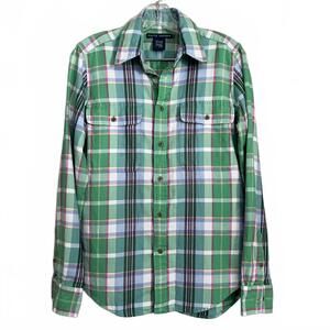 Ralph Lauren Plaid Button Down Shirt Blue Label Women’s 10 (M) Green 100% Cotton
